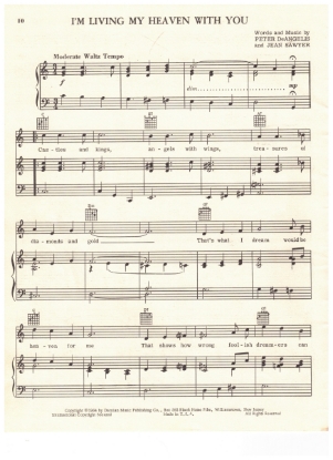 Picture of I'm Living My Heaven With You, Peter DeAngelis & Jean Sawyer, recorded by Al Martino, sheet music