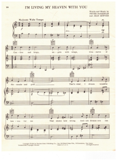 Picture of I'm Living My Heaven With You, Peter DeAngelis & Jean Sawyer, recorded by Al Martino, sheet music