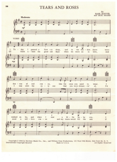Picture of Tears and Roses, Hank Hunter & Dick Heard, recorded by Al Martino, pdf copy