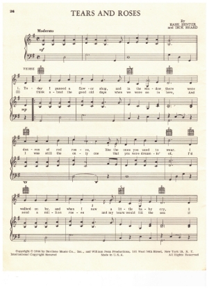 Picture of Tears and Roses, Hank Hunter & Dick Heard, recorded by Al Martino, sheet music