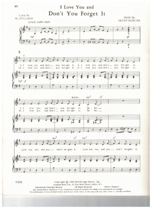 Picture of (I Love You And) Don't You Forget It, Al Stillman & Henry Mancini, sheet music