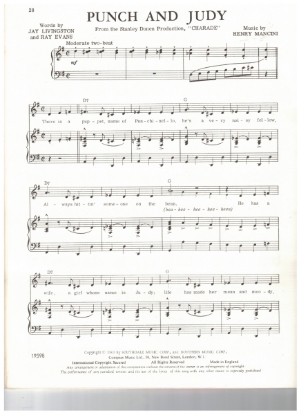 Picture of Punch and Judy, from motion picture "Charade", Jay Livingston/ Ray Evans/ Henry Mancini, sheet music
