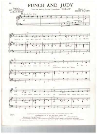 Picture of Punch and Judy, from motion picture "Charade", Jay Livingston/ Ray Evans/ Henry Mancini, sheet music