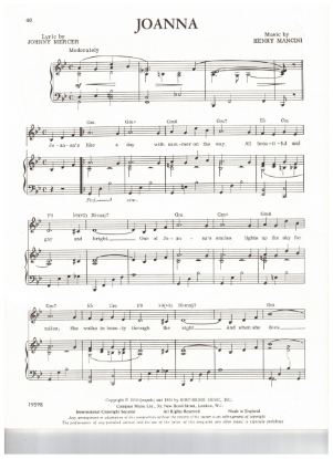 Picture of Joanna, Johnny Mercer & Henry Mancini, sheet music