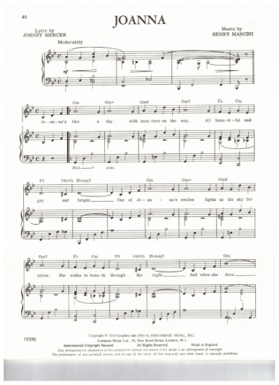 Picture of Joanna, Johnny Mercer & Henry Mancini, sheet music