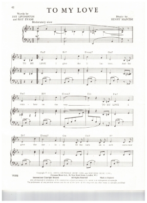 Picture of To My Love, Jay Livingston/ Ray Evans/ Henry Mancini, sheet music