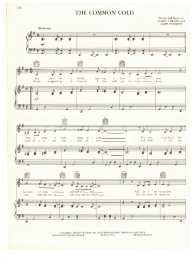 Picture of The Common Cold, Gary Puckett & Jerry Fuller, recorded by Gary Puckett & the Union Gap, sheet music