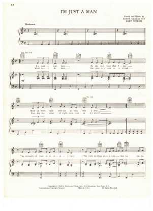 Picture of I'm Just a Man, Kerry Chater & Gary Withem, recorded by Gary Puckett & the Union Gap, sheet music