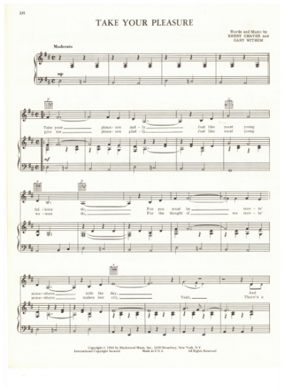 Picture of Take Your Pleasure, Kerry Chater & Gary Withem, recorded by Gary Puckett & the Union Gap, sheet music