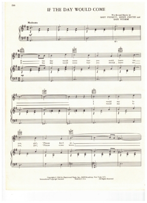 Picture of If the Day Would Come, Kerry Chater & Gary Withem, recorded by Gary Puckett & the Union Gap, sheet music
