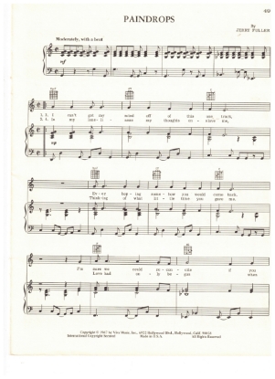 Picture of Paindrops, Jerry Fuller, recorded by Gary Puckett & the Union Gap, sheet music