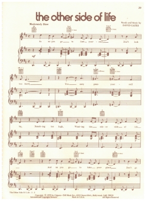 Picture of The Other Side of Life, David Gates, recorded by Bread, sheet music