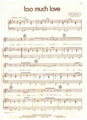 Picture of Too Much Love, James Griffin & Robb Royer, recorded by Bread, sheet music