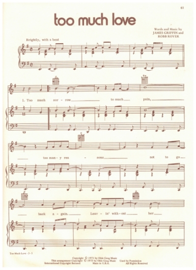 Picture of Too Much Love, James Griffin & Robb Royer, recorded by Bread, sheet music
