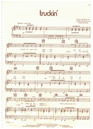 Picture of Truckin', James Griffin & Robb Royer, recorded by Bread, sheet music