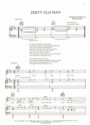 Picture of Dirty Old Man, Bob Ruzicka, recorded by Valdy, sheet music