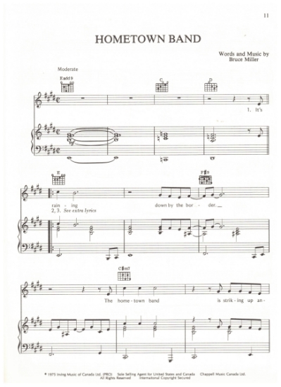 Picture of Hometown Band, Bruce Miller, recorded by Valdy, sheet music