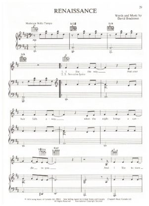 Picture of Renaissance, David Bradstreet, recorded by Valdy, sheet music