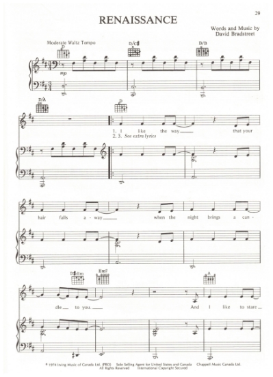 Picture of Renaissance, David Bradstreet, recorded by Valdy, sheet music
