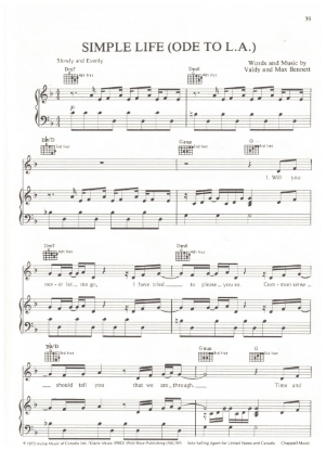 Picture of Simple Life (Ode to L.A.), Valdy & Max Bennett, recorded by Valdy, sheet music