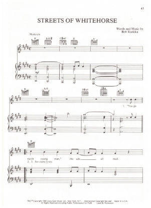 Picture of Streets of Whitehorse, Bob Ruzicka, recorded by Valdy, sheet music
