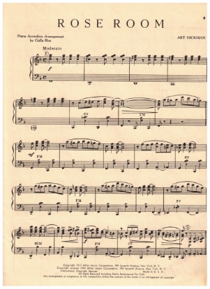 Picture of Rose Room, Art Hickman, arr. for accordion solo by Galla-Rini, sheet music