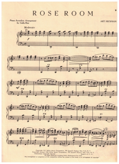 Picture of Rose Room, Art Hickman, arr. for accordion solo by Galla-Rini, sheet music