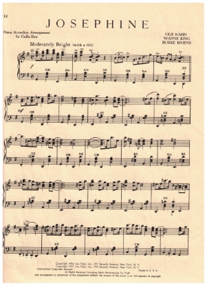 Picture of Josephine, Gus Kahn/ Wayne King/ Burke Bivens, arr. for accordion solo by Galla-Rini, sheet music