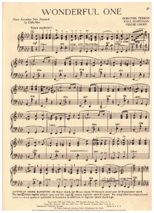 Picture of Wonderful One, Dorothy Terriss/ Paul Whiteman/ Ferdie Grofe, arr. for accordion solo by Galla-Rini, sheet music