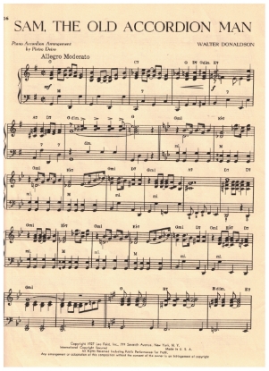 Picture of Sam the Old Accordion Man, Walter Donaldson, arr. for accordion solo by Pietro Deiro,  sheet music