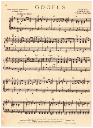 Picture of Goofus, Gus Kahn/ Wayne King/ William Harold, arr. for accordion solo by Pietro Deiro, sheet music