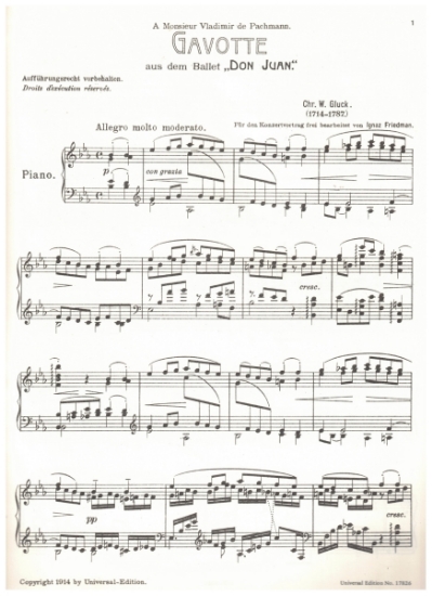 Picture of Gavotte from ballet "Don Juan", Christoph W. von Gluck, piano solo transcription by Ignaz Friedman, piano solo, sheet music