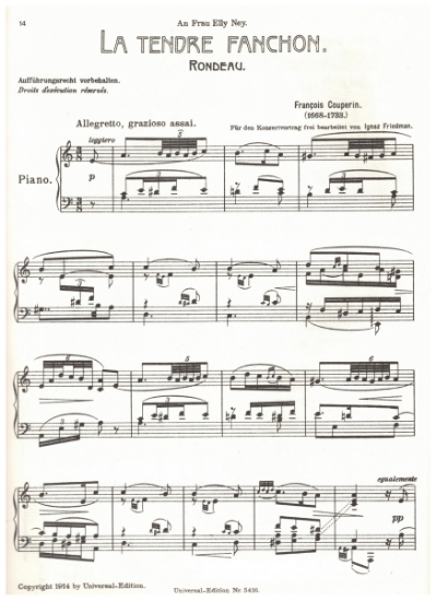 Picture of La Tendre Fanchon, Ronderau, Francois Couperin, piano solo transcription by Ignaz Friedman, sheet music