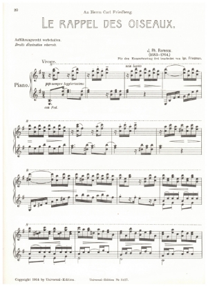 Picture of Le Rappel des Oiseaux, J. P. Rameau, piano solo transcription by Ignaz Friedman, sheet music