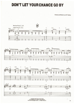 Picture of Don't Let Your Chance Go By, written & recorded by Jeff Healey, guitar TAB sheet music