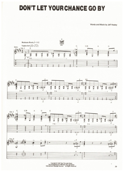 Picture of Don't Let Your Chance Go By, written & recorded by Jeff Healey, guitar TAB sheet music