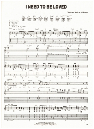 Picture of I Need to be Loved, written & recorded by Jeff Healey, guitar TAB sheet music