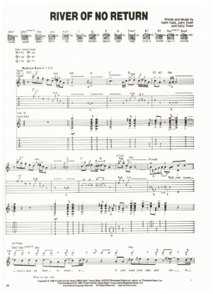 Picture of River of No Return, John & Slly Tiven/ Keith Reid, recorded by Jeff Healey, guitar TAB, sheet music