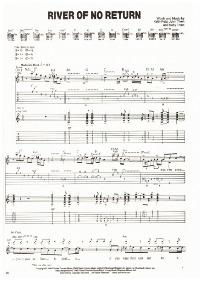 Picture of River of No Return, John & Slly Tiven/ Keith Reid, recorded by Jeff Healey, guitar TAB, sheet music