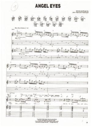 Picture of Angel Eyes, John Hiatt & Fred Koller, recorded by Jeff Healey, guitar TAB sheet music