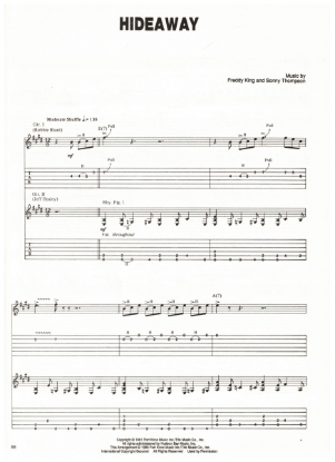 Picture of Hideaway, Freddy King & Sonny Thompson, recorded by Jeff Healey, guitar TAB sheet music