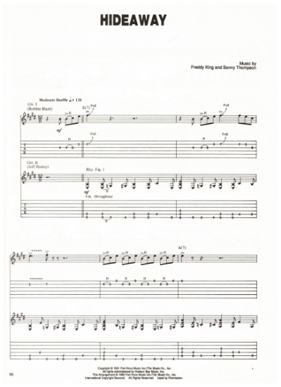 Picture of Hideaway, Freddy King & Sonny Thompson, recorded by Jeff Healey, guitar TAB sheet music