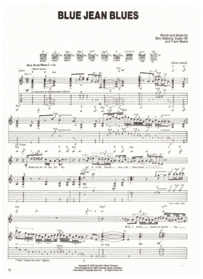 Picture of Blue Jean Blues, Billy Gibbons/ Dusty Hill/ Frank Beard, recorded by Jeff Healey, guitar TAB sheet music