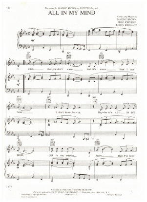 Picture of All in My Mind, Maxine Brown/ Fred Johnson/ Leroy Kirkland, recorded by Maxine Brown, sheet music
