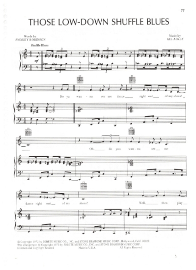 Picture of Those Low-Down Shuffle Blues, from movie "Lady Sings the Blues", Smokey Robinson & Gil Askey, sung by Billie Holiday, sheet music