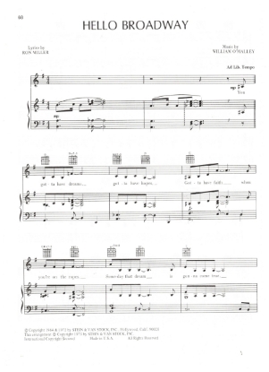 Picture of Hello Broadway, from movie "Lady Sings the Blues", Ron Miller & William O'Malley, sung by Diana Ross, sheet music