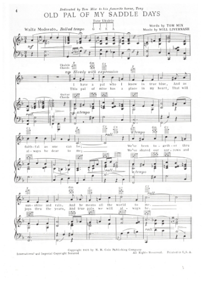 Picture of Old Pal of My Saddle Days, Tom Mix & Will Livernash, sheet music