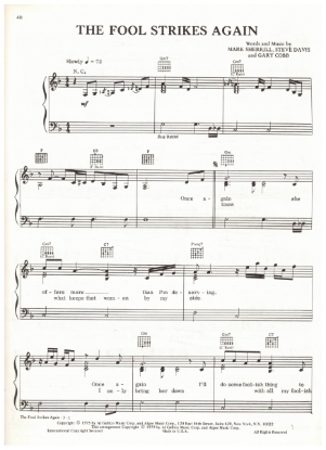 Picture of The Fool Strikes Again, Mark Sherrill/ Steve Davis/ Gary Cobb, recorded by Charlie Rich , sheet music