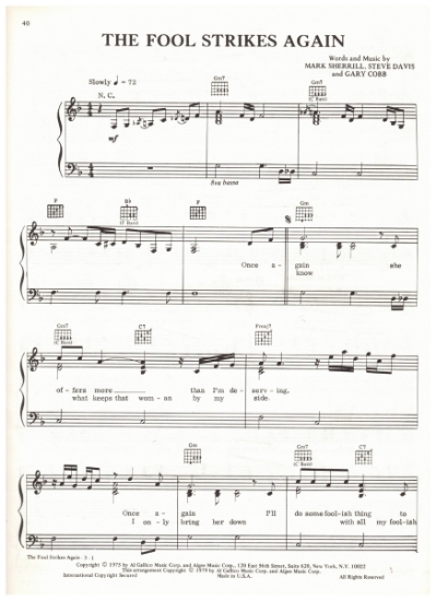 Picture of The Fool Strikes Again, Mark Sherrill/ Steve Davis/ Gary Cobb, recorded by Charlie Rich , sheet music