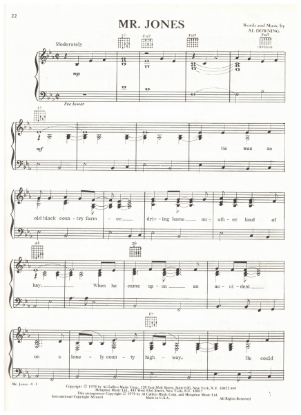 Picture of Mr. Jones, written & recorded by Big Al Downing, sheet music